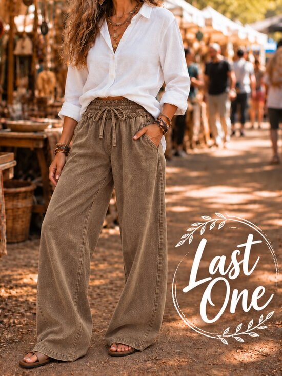 Zenana Outfitters Pants - Zenana 100% Tencel Ash Mineral Wash Wide Leg Boho Flowy Pants NWT